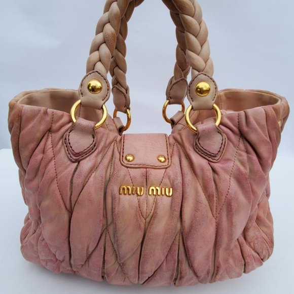 Vintage Miu Miu Prada Metelasse arcadie Leather hobo tote crossbody pink beige - Picture 4 of 14